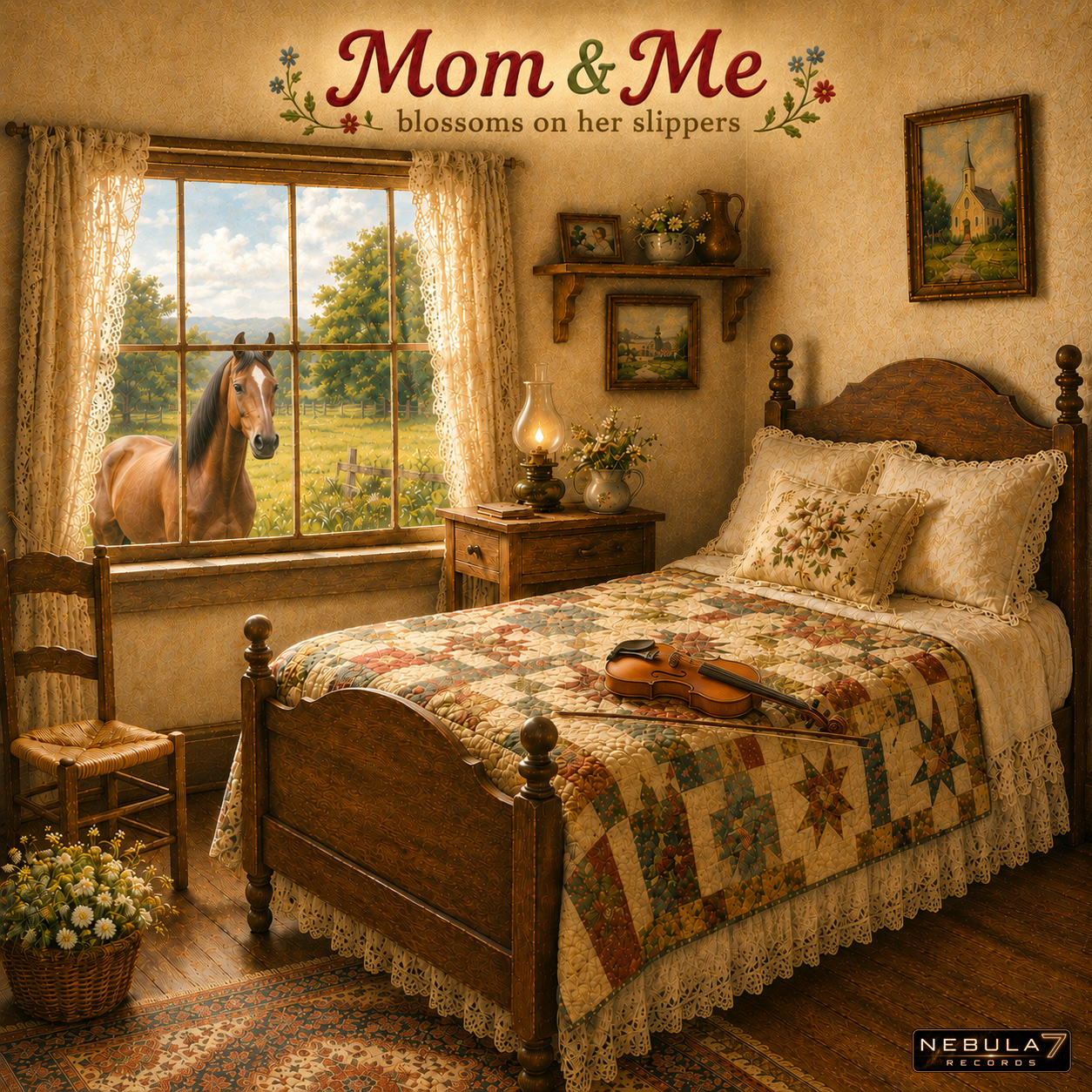 Cover of blossoms on her slippers
